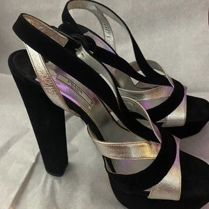 Prada Black & Silver platform sling backs sz 40